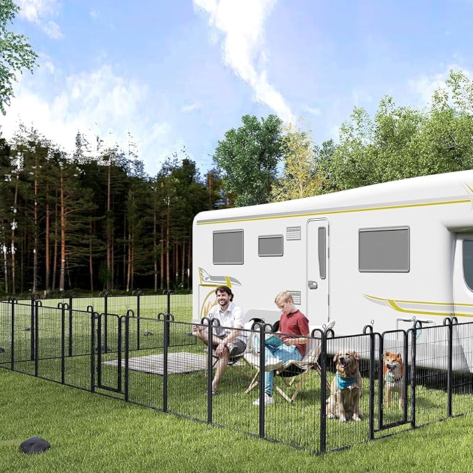 Dog Playpen Outdoor 24 Piece Panels Heavy Duty Dog Fence 47" Height Anti-Rust with Doors Portable for RV Camping Yard, Total 54FT, 227 Sq.ft, Snowy Black