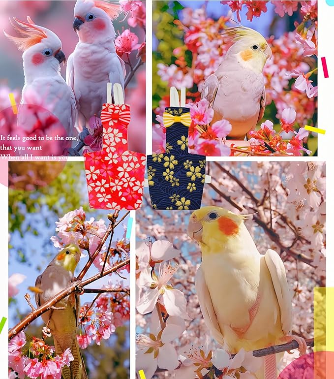 2 Pcs Bird Diapers Bird Harness Flight Suits Diapers with 80in Flying Leash Reusable Parrot Nappy with Waterproof Inner Layer for Cockatiel Budgie Conure Parakeet Lovebird-Red&Dark Blue