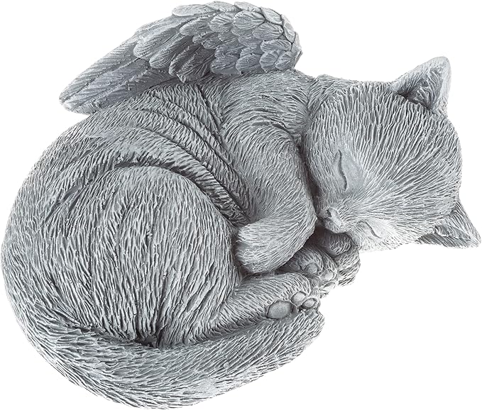 Cat Memorial Stone - Peaceful Sleeping Kitten Angel Statue for Garden, Remembrance, Grave Marker, and Loss - Pet Sympathy Gift by Pure Garden (Gray)