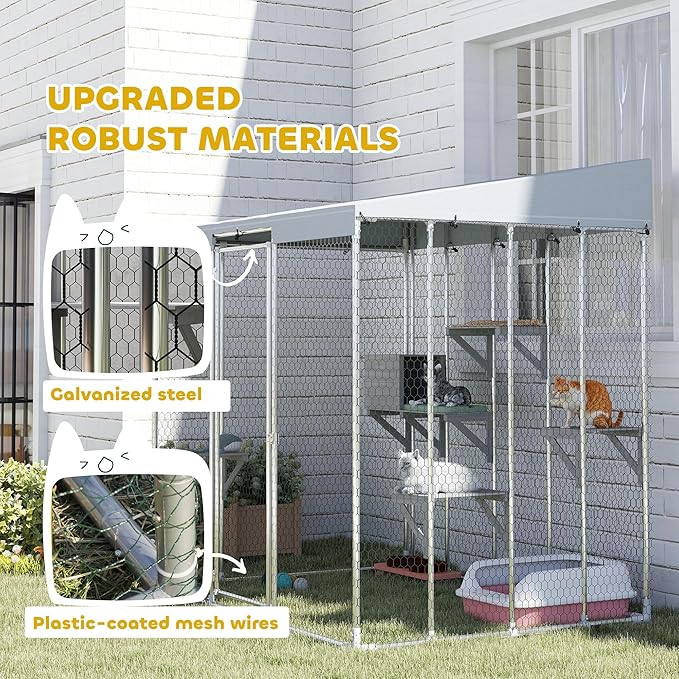 PawHut Catio Outdoor Cat Enclosure, 79" Large Walk-in Cat House with Waterproof Cover, Resting Boxes, 5 Jumping Platforms, Chicken Run Coop, Rabbit Hutch, Feral Cat Shelter Sloped Roof