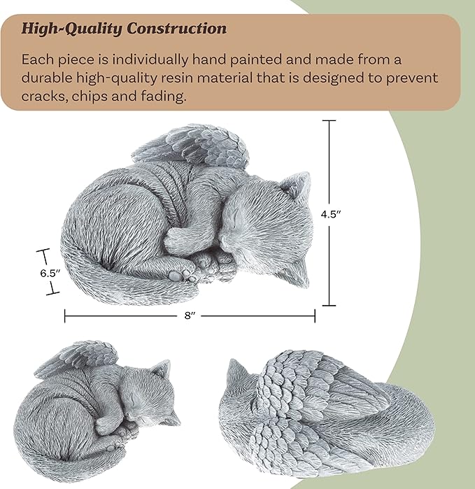 Cat Memorial Stone - Peaceful Sleeping Kitten Angel Statue for Garden, Remembrance, Grave Marker, and Loss - Pet Sympathy Gift by Pure Garden (Gray)