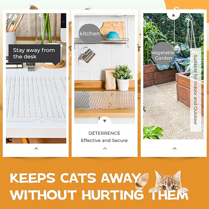 Scat Mat for Cats 16 x 13 Inch, 10 Pack Cat Deterrent Mat Outdoor Indoor, Cat Spikes with 50 Stickers