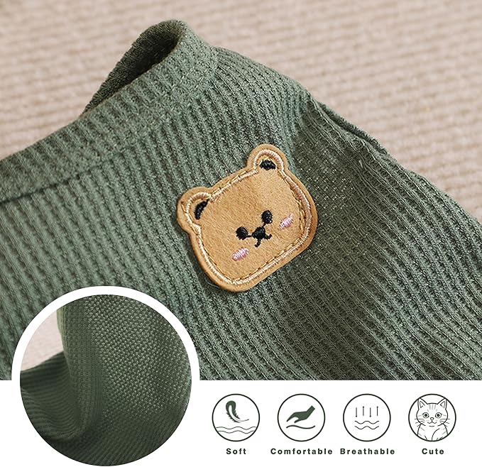 Waffle Knit Cat & Dog T Shirt for Small Dogs, Stretchable Puppy Shirt for Sphynx Cats & Small Breeds, Pet Clothes | Breathable Summer/Winter Apparel for Newborn(Green 2XLarge)