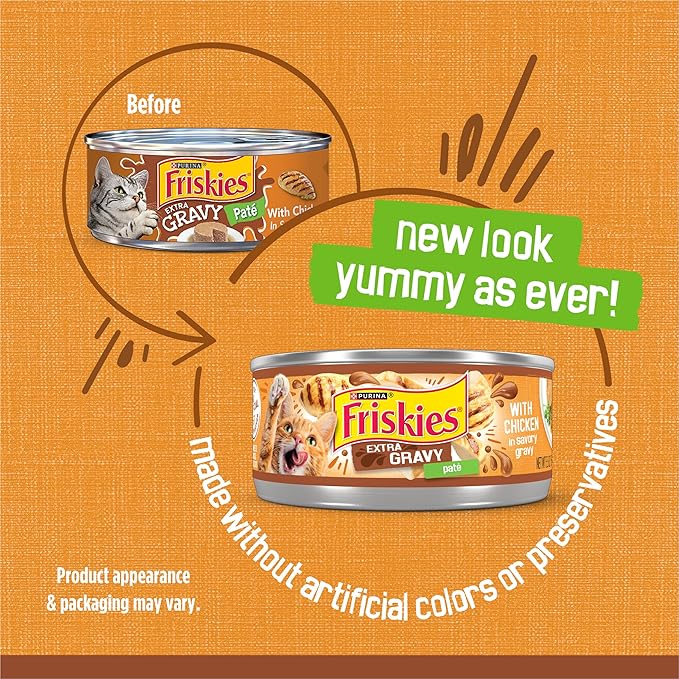 Friskies Purina Gravy Pate,Wet Cat Food Extra Gravy Pate with Chicken in Savory - 5.5 oz. Cans,(Pack of 48)