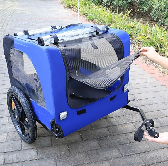 HomVent Dog Bike Trailer - Folding Pet Carrier Wagon with 16 Inch Wheels for Small and Large Dogs