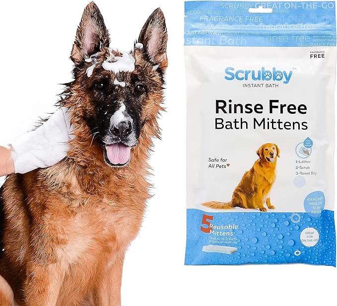 ScrubbyPet No Rinse Pet Wipes- Use Pet Bathing, Pet Grooming Pet Washing, Simple to Use,Just Lather, Wipe, Dry. Excellent Sensitive Skin. The Ideal Pet Wipes Bathing Your Pet Dog Cat.
