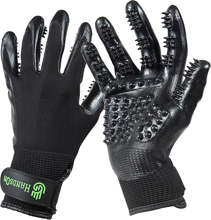 H HANDSON Pet Grooming Gloves - Patented #1 Ranked, Award Winning Shedding, Bathing, & Hair Remover Gloves - Gentle Brush for Cats, Dogs, and Horses (Black, Large)
