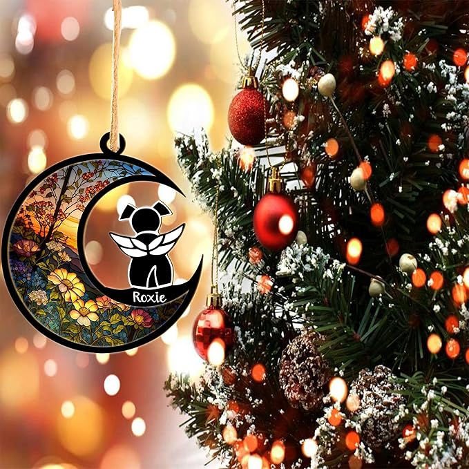 LOVELYPOD DIY Dog Ornament Suncatcher Memorial Gifts for Dog Lovers, A Black Dog with Wings on Window Hangings Suncatcher, Loss of Dog Sympathy Gift, Remembrance Gifts in Memory Dog (4 Inches)