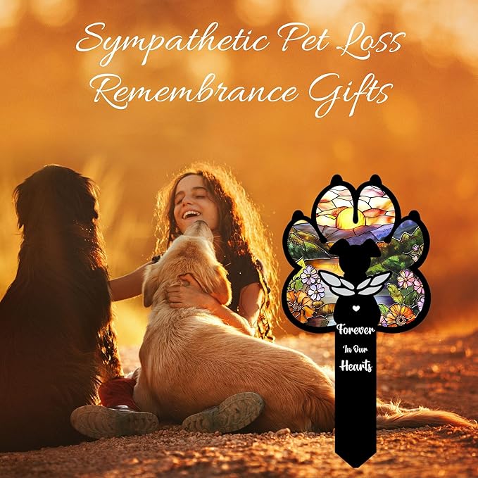Angel Dog Suncatcher Pet Loss Gift – 12in Paw-Shaped Metal Grave Marker, Weatherproof Dog Memorial Plaque for Garden or Indoor Display, Remembrance Gift for Loss of Beloved Pet