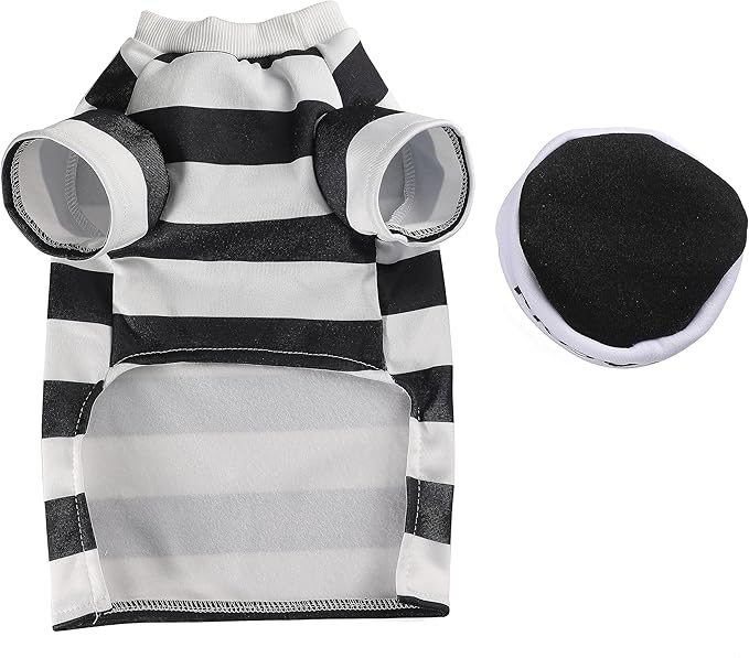 Halloween Fancy Prisoners Dogs Cats Warm Costumes with Hat for Teddy, Pug, Chihuahua, Shih Tzu, Yorkshire Terriers, Papillon D-Black/White S