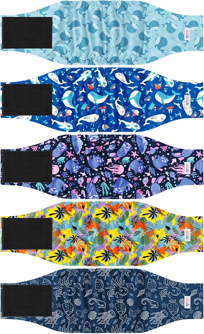 5 Pack Dog Diapers Male Reusable, Premium Belly Bands for Dogs, High Absorbing Male Dog Pee Wraps for Doggie in Incontinence or Excitable Urination Hawaii XS