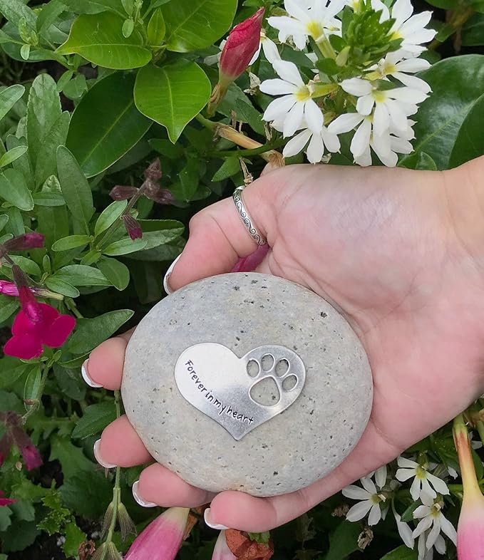 Comforting Dog Memorial Gift - Sympathy or Condolence Gift for Loss of Pet - Forever in My Heart Stone by Whitney Howard Designs