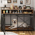 Dog Crate Furniture, 48" Heavy Duty Wooden Dog Crate End Table, XL Dog Kennel Furniture Large Breed, Decorative Dog Kenne Indoor with 3 Drawers & Steel Tubes 48" L x28 W x36 H (Rustic Brown)