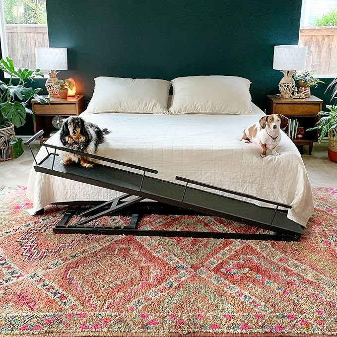 DoggoRamps Dog Ramp for Beds - Solid Hardwood with 5 Finish Options - Adjustable up to 37" High Beds with Low Incline, Safety Rails & Anti-Slip Grip, For Small Dogs up to 50lbs - Made in North America
