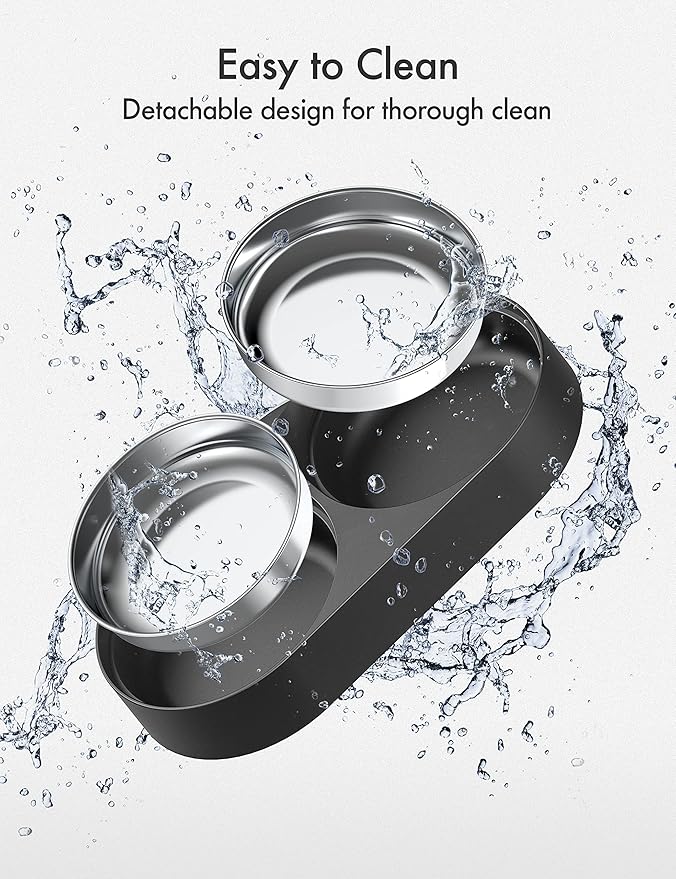PETLIBRO Pet Food Splitter with Stainless Steel Bowls, Automatic Cat Feeder Bowls for Two Cats or Dogs, Suitable for PETLIBRO Automatic Cat Feeder PLAF005, PLAF006, PLAF103, PLAF203, Black