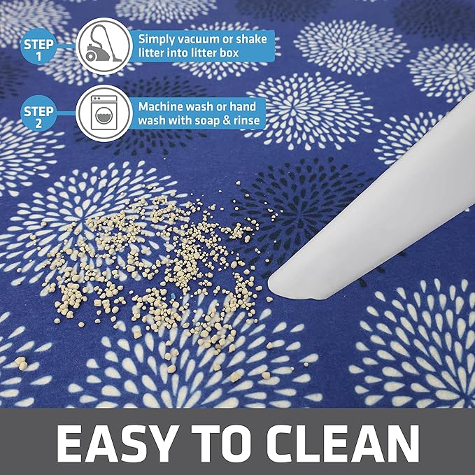 Drymate Cat Litter Box Mat, Litter Trapping Mat, Waterproof, Urine-Proof, Absorbent, Machine Washable, Soft on Paws, Contains Mess, Protects Floors, Kitten Supplies, Dark Blue, 29x36 XL