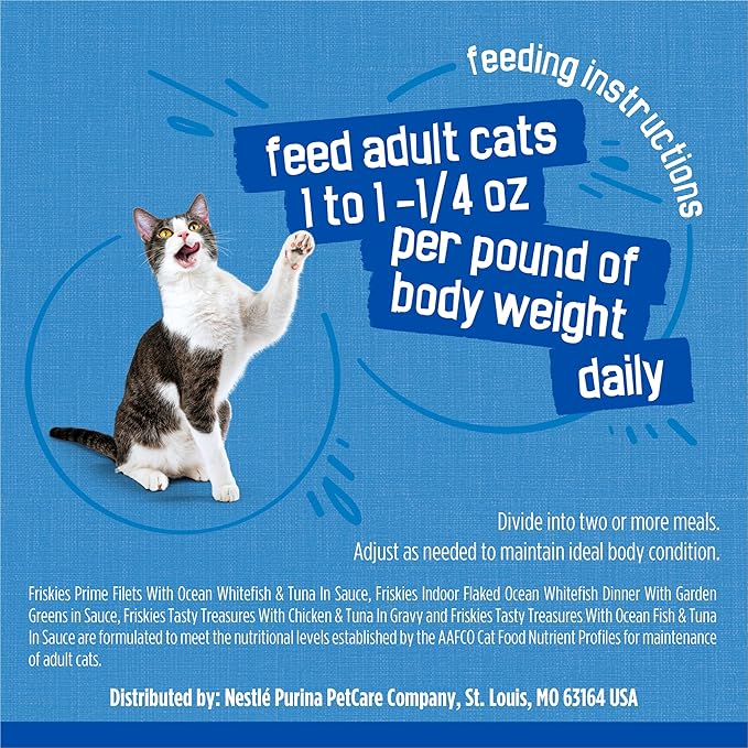 Friskies Purina Wet Cat Food Variety Pack, Oceans of Delight Flaked and Prime Filets - 5.5 oz. Cans (Pack of 80)