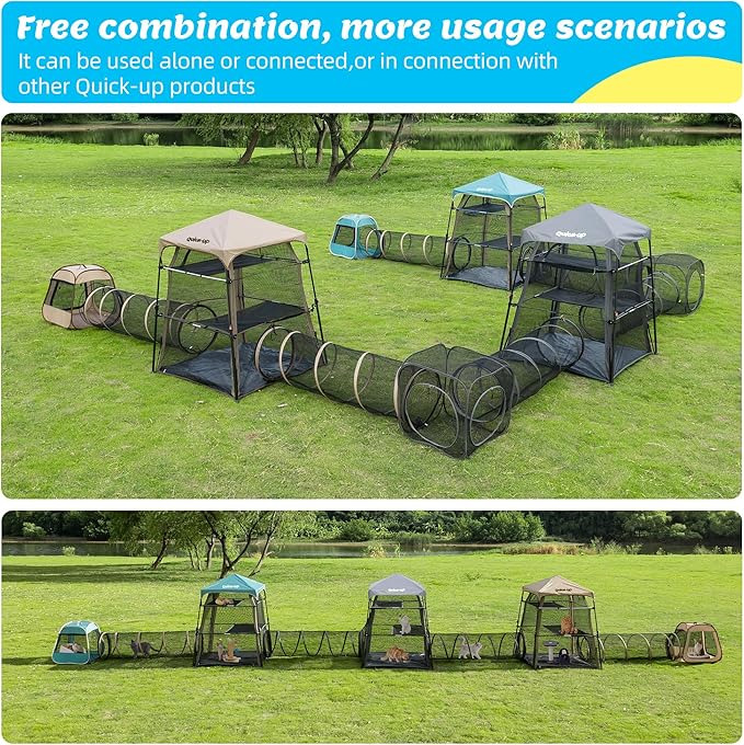Extra Large catio Outdoor cat Enclosure,3-in-1 Cat Tower Tent with Tunnel/Pop Up Cube, Portable Catio,Cat Tent,Foldable Cat Enclosure for Indoor/Outdoor/Camping Weatherproof & Sunproof(Patented)