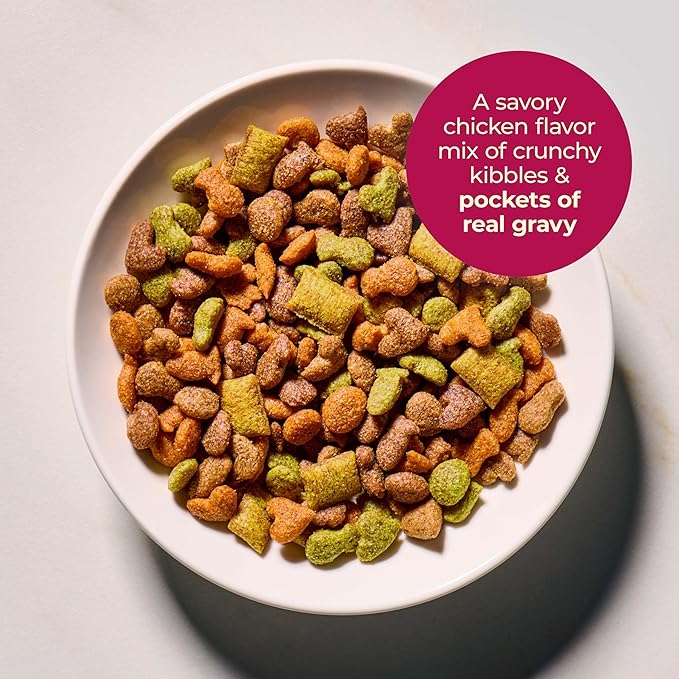 Meow Mix Gravy Bursts, Savory Chicken Flavor Mix, Gravy Filled Dry Cat Food, 3 lb. Bag