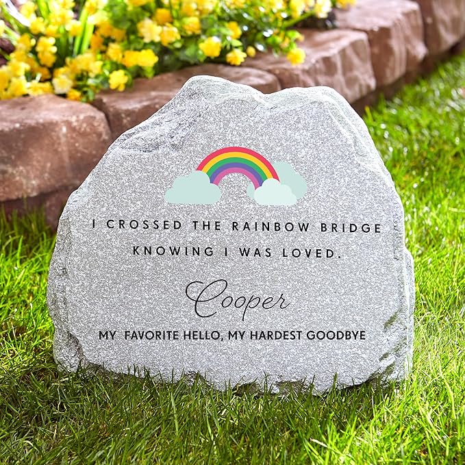 Let's Make Memories Personalized Pet Memorial Garden Stone - Sympathy - Condolences - Upright Dog Memorial - Cat Memorial - Rainbow Crossings