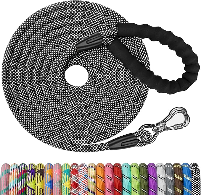 NTR 15FT Training Leash for Dogs, Nylon Rope Dog with Swivel Lockable Hook and Comfortable Padded Handle, Cat Puppy Lead Small Medium Large Dogs Training, Playing, Camping, or Backyard