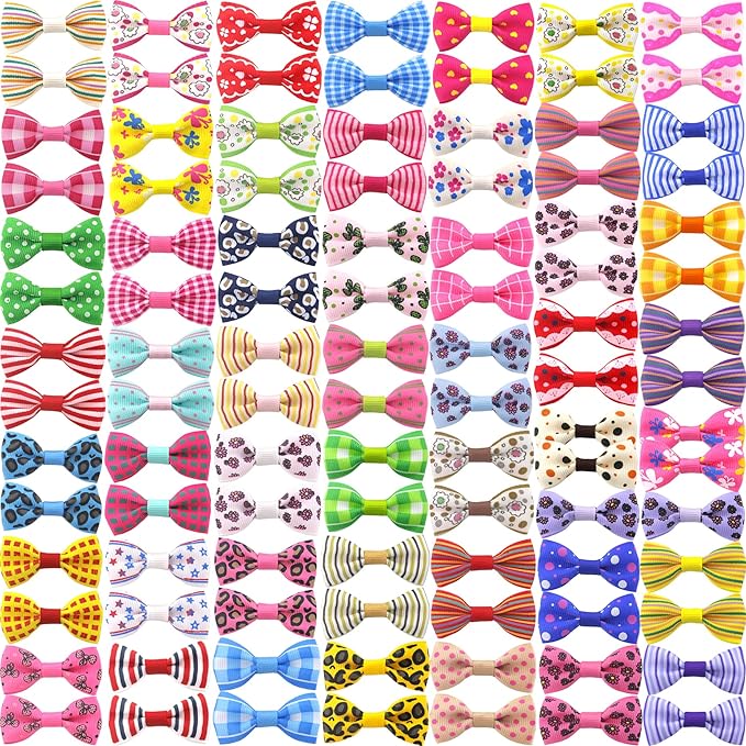 Dog Hair Bows 2 inches Small Puppy Bowknot Clips for Pet Grooming Accessories Doggy 100Pcs (50 Pairs)