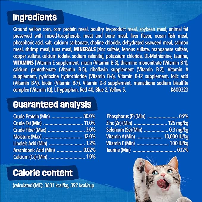 Purina Friskies Dry Cat Food Seafood Sensations With Salmon, Tuna, and Shrimp Flavors - (Pack of 4) 3.15 lb. Bags