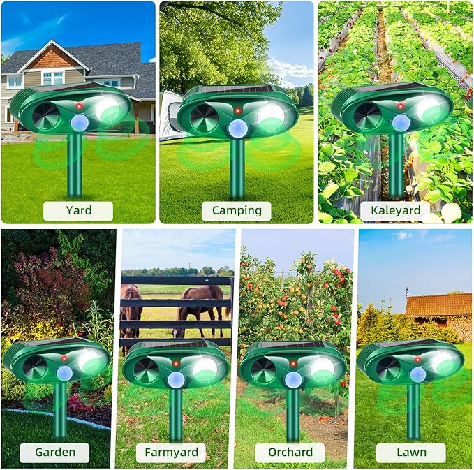 2026 Solar Ultrasonic Animal Repellent Outdoor Motion Activated Cat Deer Repellent IP65 Waterproof Squirrel Raccoon Fortress Pro Skunk Rabbit Dog Bird Deterrents Animal Repeller for Garden Yard,2 Pack