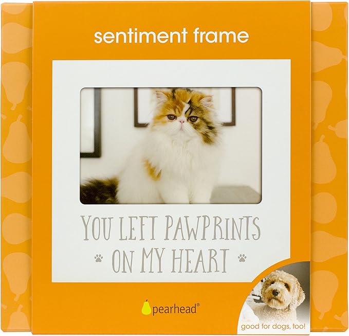 Pearhead “You Left Pawprints on My Heart” Pet Memorial Picture Frame, Dog or Cat Sympathy Gift, Pet Loss Keepsake, 4x6 Photo Frame, White