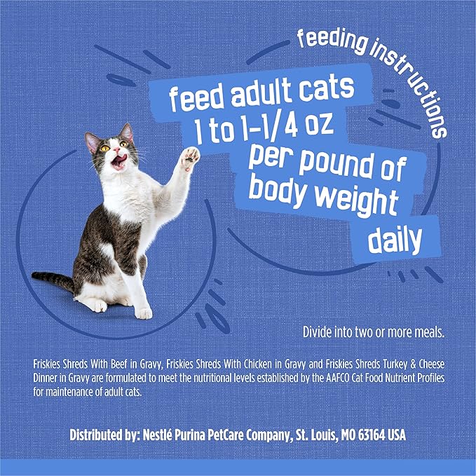 Purina Friskies Gravy Wet Cat Food Variety Pack, Shreds With Beef, With Chicken, and Turkey and Cheese Dinner - (Pack of 24) 5.5 oz. Cans