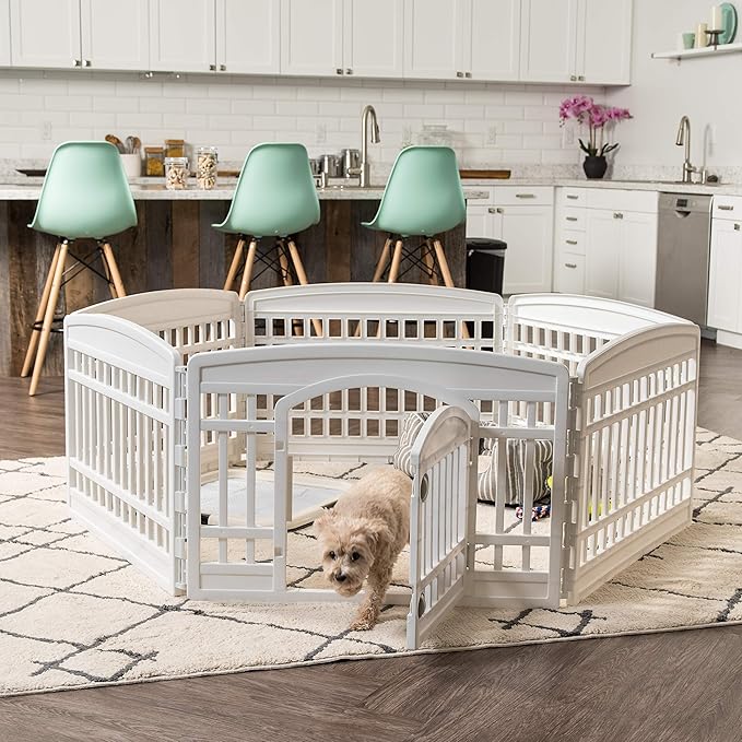 IRIS USA Dog Playpen Puppy Playpen Indoor – 24" 6-Panel Dog Playpen with Door, 61 x 61 x 24, Dog Play Pen Indoors for Puppies & Small Dogs, Plastic Pet Playpen, Indoor Dog Pen, White