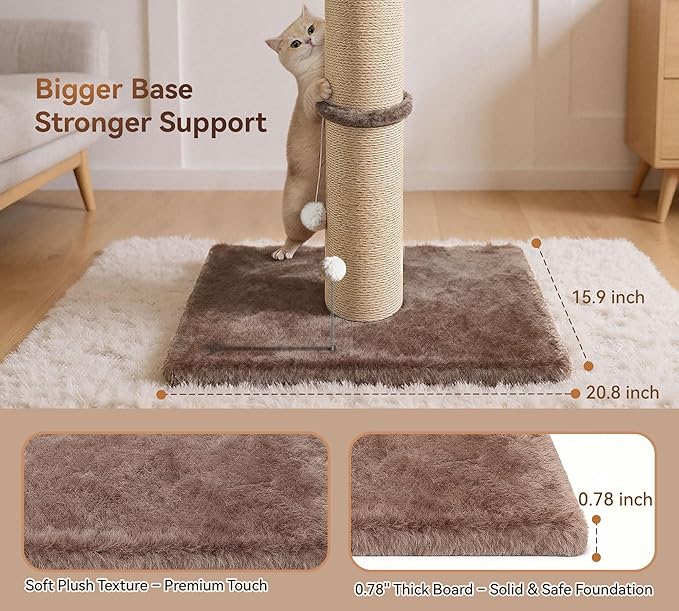 5-Inch Thick Sisal Cat Scratching Post, 36" Tall Scratch Tower with 6.5" Top Perch and Large 20.8×15.9" Stable Base, Durable Cat Scratcher for Indoor Cats, Brown