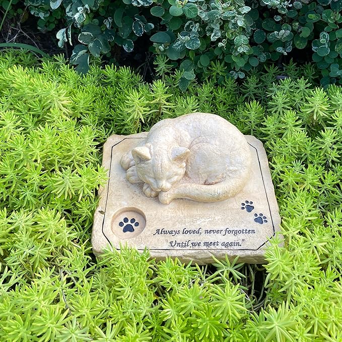 Personalized Cat Memorial Stones Waterproof kitty Memorial Grave Markers Garden Stones,Pet Memorial Tombstone with A Sleeping Sweet Kitty On The Top,Sympathy Pet Loss Gift, Customizable Name and Date