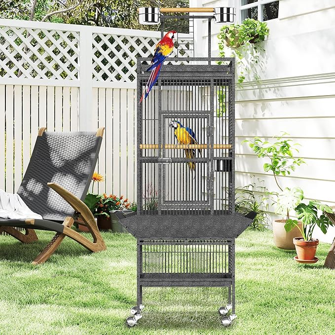 61Inch Bird Cage with Play Top, Extra Large Bird Cage with Wood Perches, Feeder for Parakeets, Canaries, Lovebirds, Small Quaker, Cockatiels, Budgie