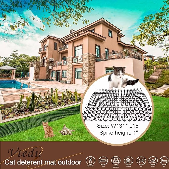 Cat Deterrent Mat 10 pcs Set, Plastic Grid Design Cat Repellent Mat 10 pcs Luxury Color Box Packaged, Anti Cat Mat, Anti Dog Scratch Mat with 1" Spike 13ft Coverage Cat Barrier