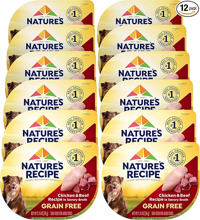Nature's Recipe Grain Free Chicken & Beef Recipe in Savory Broth Wet Dog Food, 2.75 oz. Cup, 12 Count