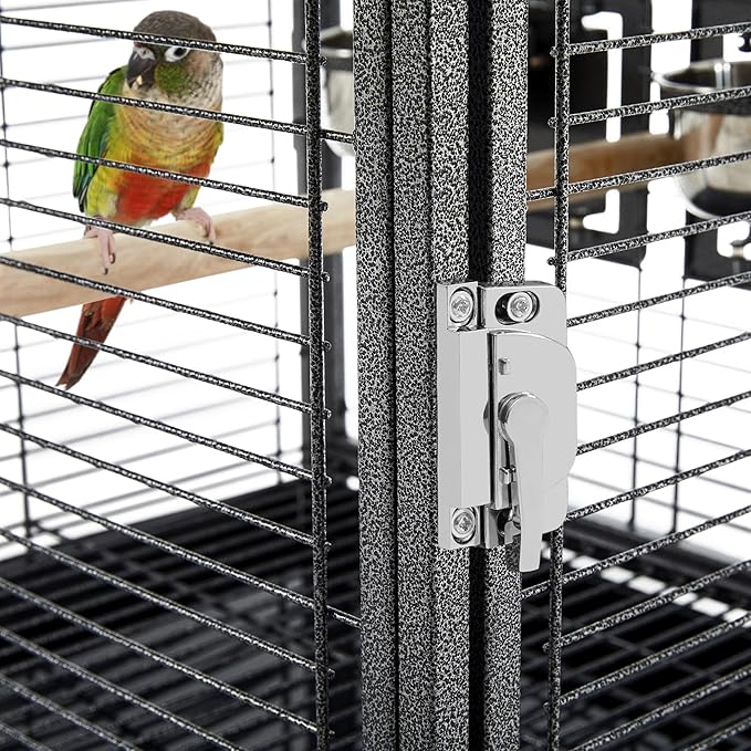 Topeakmart Travel Bird Cage Carrier for Small to Medium Sized Birds Lovebirds Parrotlet Conue Cockatiels with Handle Perch & Stainless Steel Bowls, Black