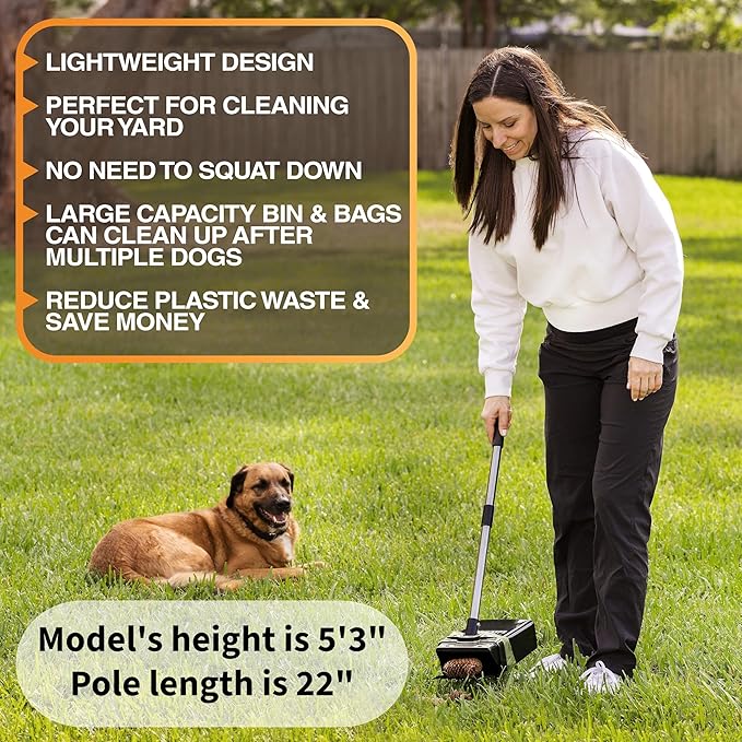 Neater Pet Brands Lift N’ Bag 2.0 Dog Pooper Scooper with Bag Attachment & 22" Pole for Small to Large Dogs, New & Improved Design, 195 Refill Bags, Heavy Duty Dog Poop Scooper for Yard, One-Hand Use