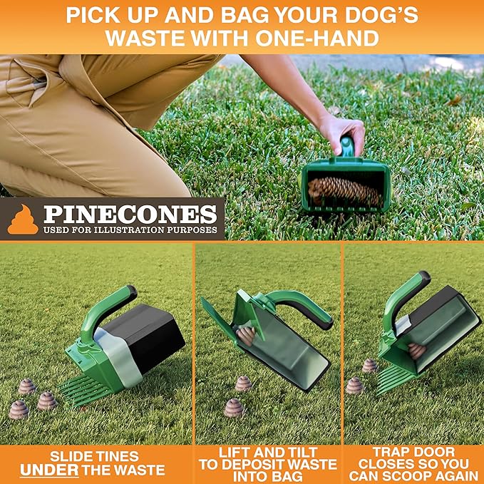 Neater Pet Brands Lift N’ Bag 2.0 Dog Pooper Scooper with Bag Attachment for Small to Large Dogs, New & Improved Design, 195 Refill Bags, Heavy Duty Dog Poop Scooper for Yard & Walks, One-Hand Use