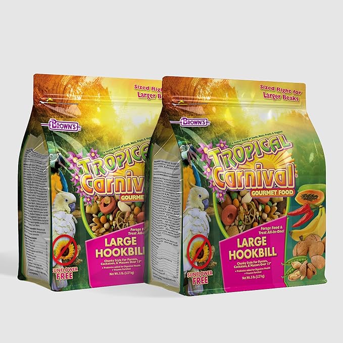 Tropical Carnival Brown’s Gourmet Large Hookbill Food & Fruit & Nut Parrot Treat Bundle – Vitamin-Fortified Daily Diet & Reward Mix for Parrots, Cockatoos & Large Hookbills Over 13in Tall – 10 lb + 1