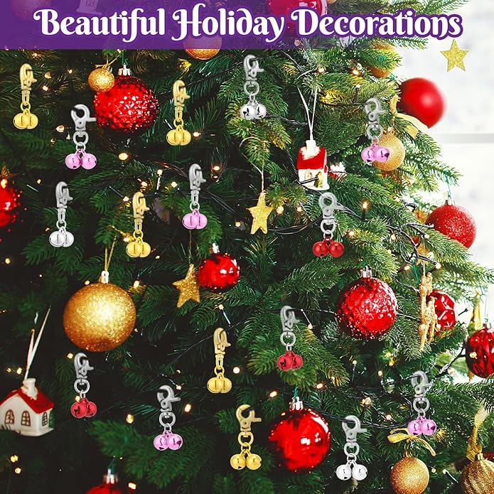 24 Pack Cat Dog Collar Bells, Pet Small Bells with Clasps Bell for Cat Collar Dog Collar Charms - Pet Pendant Accessories Colourful Christmas Gift