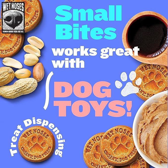 Wet Noses Organic Crunchy Dog Treats – All-Natural, Human-Grade, Non-GMO, Healthy Training & Delicious Snacks for Dogs, All Dog Sizes & Breeds – Grain Free Peanut Butter & Molasses, 14oz (Single Pack)