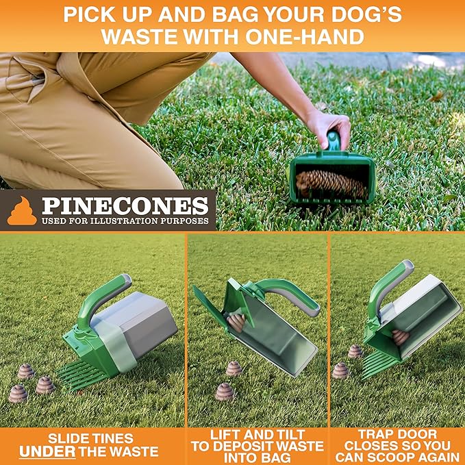 Neater Pet Brands Lift N’ Bag 2.0 Dog Pooper Scooper with Bag Attachment for Small to Large Dogs, New & Improved Design, 195 Refill Bags, Heavy Duty Dog Poop Scooper for Yard & Walks, One-Hand Use