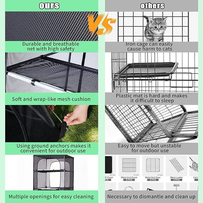 Catio Outdoor Cat Enclosure,4 Tiers Window Catio,Upgraded Mesh Cat Enclosure Sturdy and Durable with Multiple Doors Easy to Clean(31.4“L× 31.4”W ×63" H)