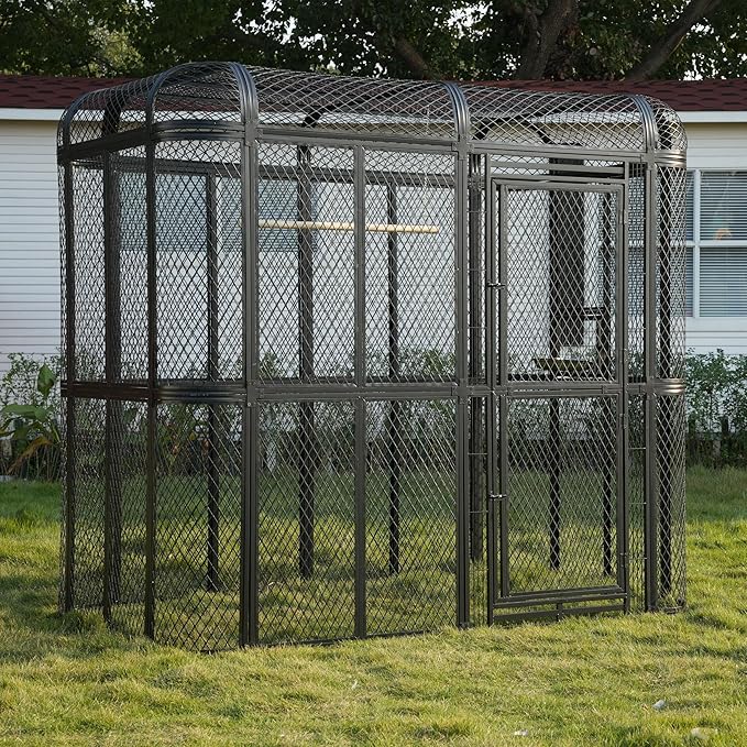 77-Inch Large Walk-in Birdcage Heavy Duty Outdoor Aviary – Rustproof Carbon Steel Flight Cage for Macaw, Budgie, Conure, Lovebird, Parakeet, Cockatiel (Black, 77 inch)