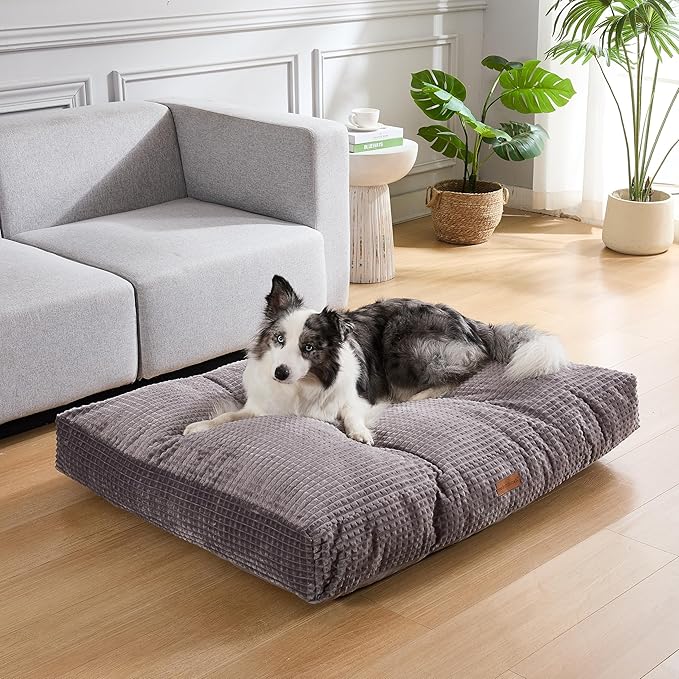 Modern Threads Ultra Plush Orthopedic Memory Foam Pillow Bed for Large Dogs with Supportive Filling and Stylish Textured Design, Charcoal, (42" L x 30" W x 5" Th)