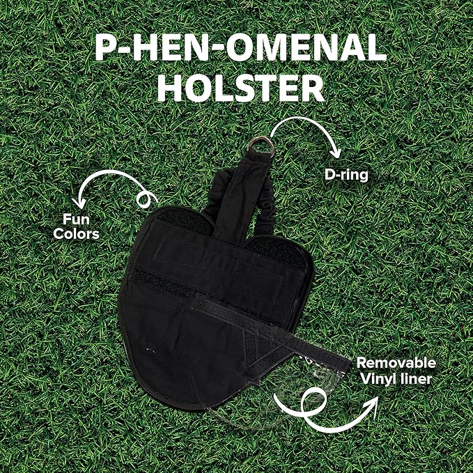 Hen Holster Wrap-Around Bird Diaper & Harness for Hens, Roosters, Ducks, Geese - with Removable Vinyl Liner, Adjustable Fit for Outdoor Adventures & Indoor Use - Easy to wear - Large, Black