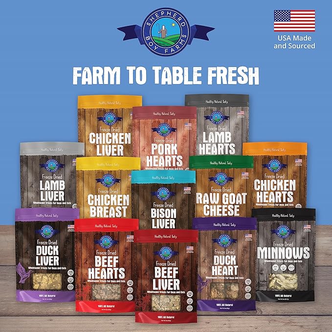 Shepherd Boy Farms Freeze Dried Dog and Cat Treats, Lamb Liver, All Natural Single Ingredient Freeze-Dried Dog Treat & Snacks, Made in USA, High Protein, Essential Nutrition of Raw Food, 3oz
