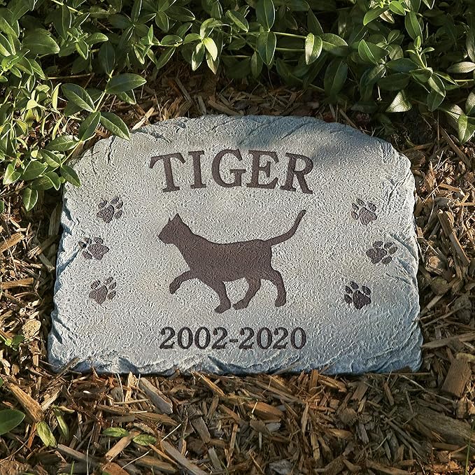 Let's Make Memories Personalized Pet Memorial Stone - Cat Loss Sympathy - Display on Metal Easel - Laser Engraved Indoor/Outdoor Resin Garden Stone - Grave Marker Headstone for Cat
