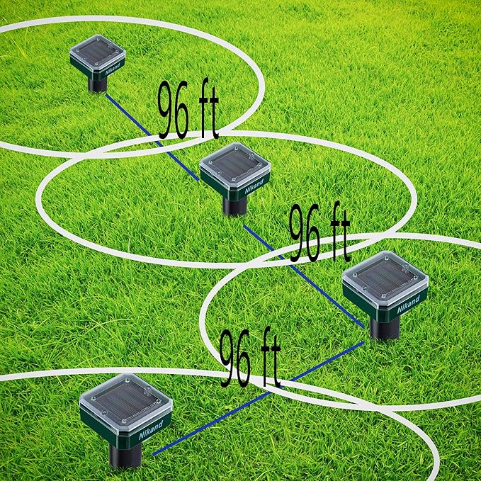 NIKAND Solar Mole Repellent Ultrasonic 4 Pack Outdoor Powered Sonic Deterrent - Mole Stopper Scare Vole for Lawn Garden Yard Home - Groundhog Repeller Snake Rodent Gopher Spikes Chaser Pest (4 Pack)